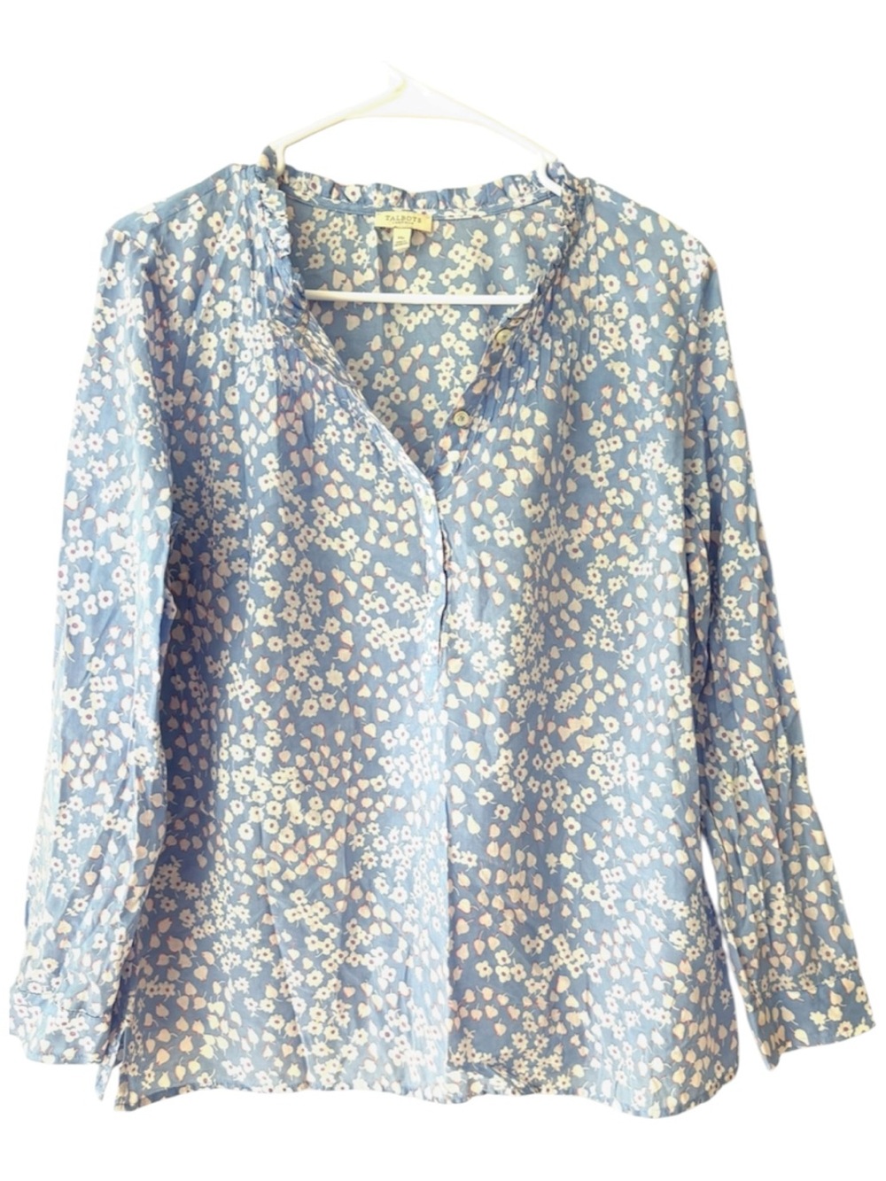 NWOT Talbots Light Blue Ditsy Floral Smocked Cotton Top Blouse SZ M P